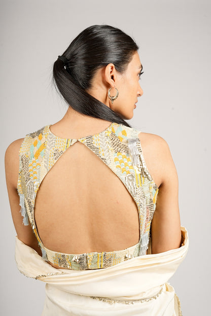 Iraya Abstract Embellished Blouse With Ivory Saree