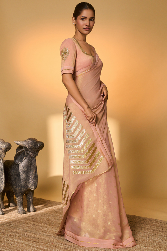 Baby Pink Droopy Bloom Gota Saree