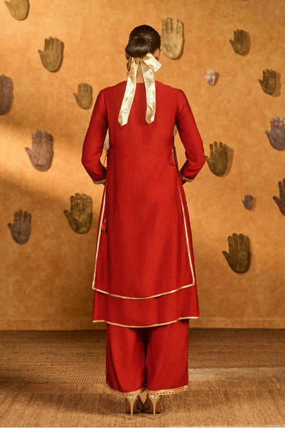 Red Mandarin Sky Kurta Set