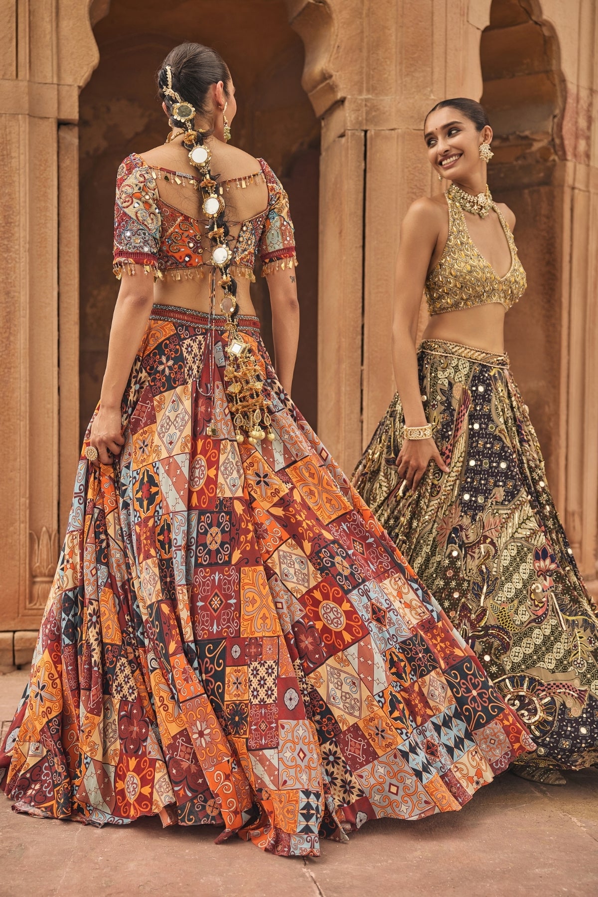 GREY & YELLOW EMBROIDERED BLOUSE WITH HIGHLIGHTED LEHENGA SET