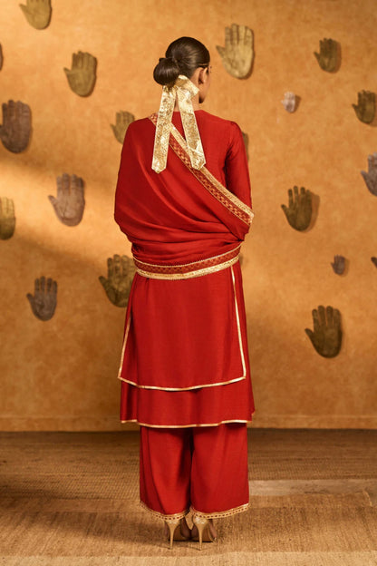Red Mandarin Sky Kurta Set