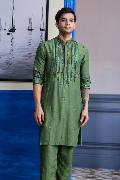 SAGE GREEN EMBOIDERED KURTA WITH PANTS