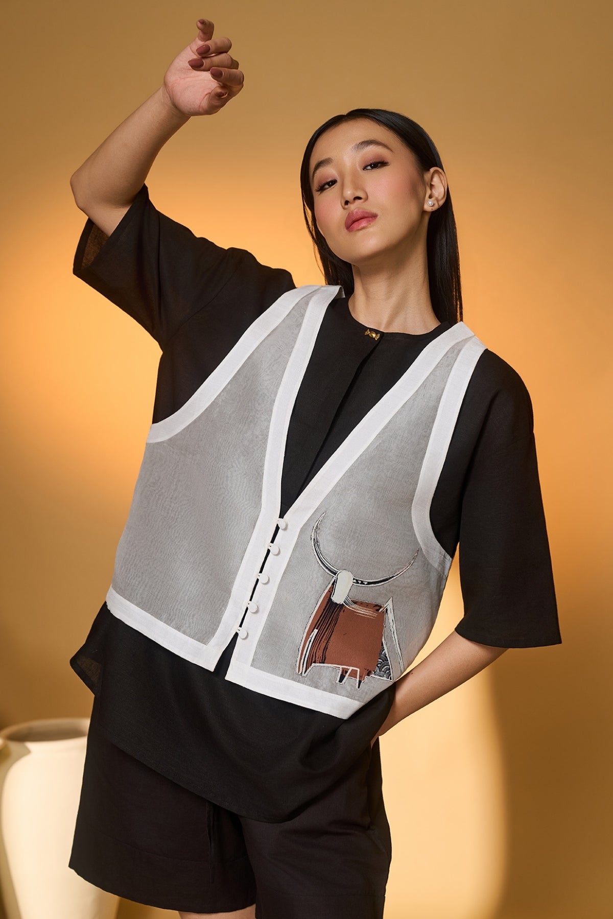 Ivory Noir Stag Printed Co Ord