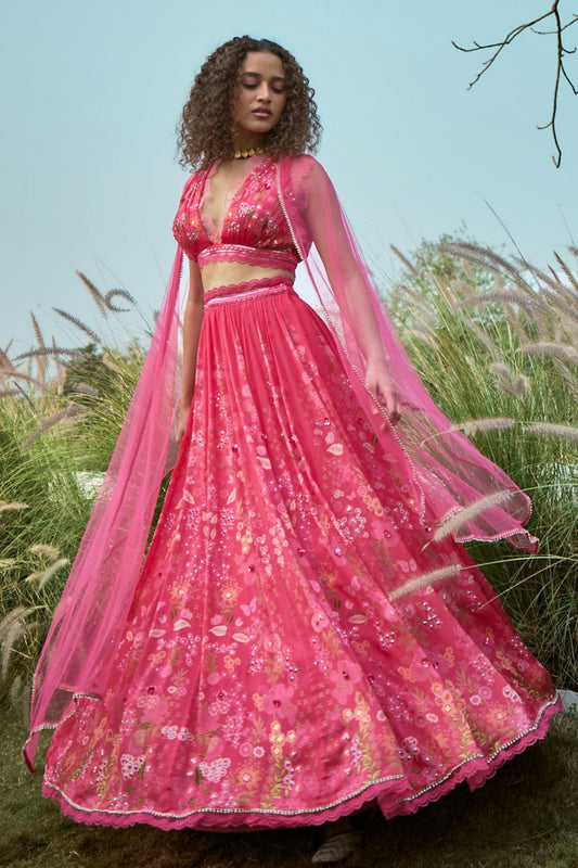 Pink floral Lehenga Set