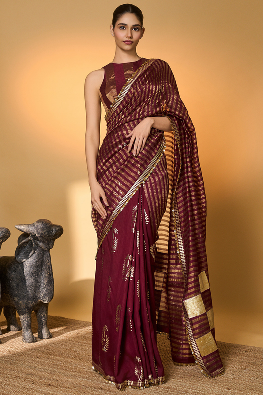 Plum Corncrest Gota Saree
