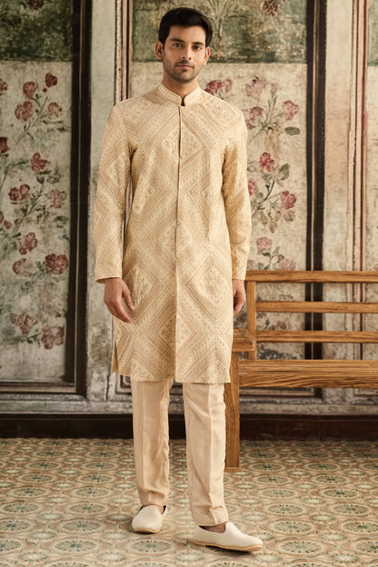 BEIGE EMBROIDERED JACKET & PANTS