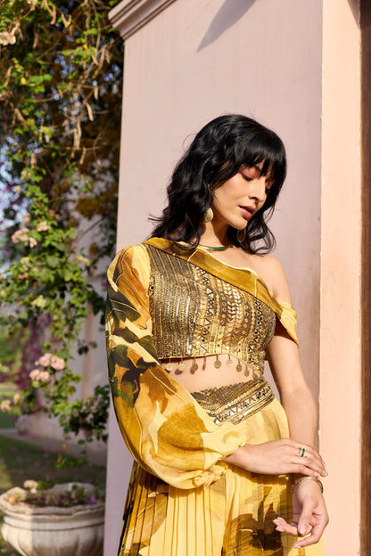 BUTTER YELLOW FLORAL ONE SHOULDER CO-RD SET