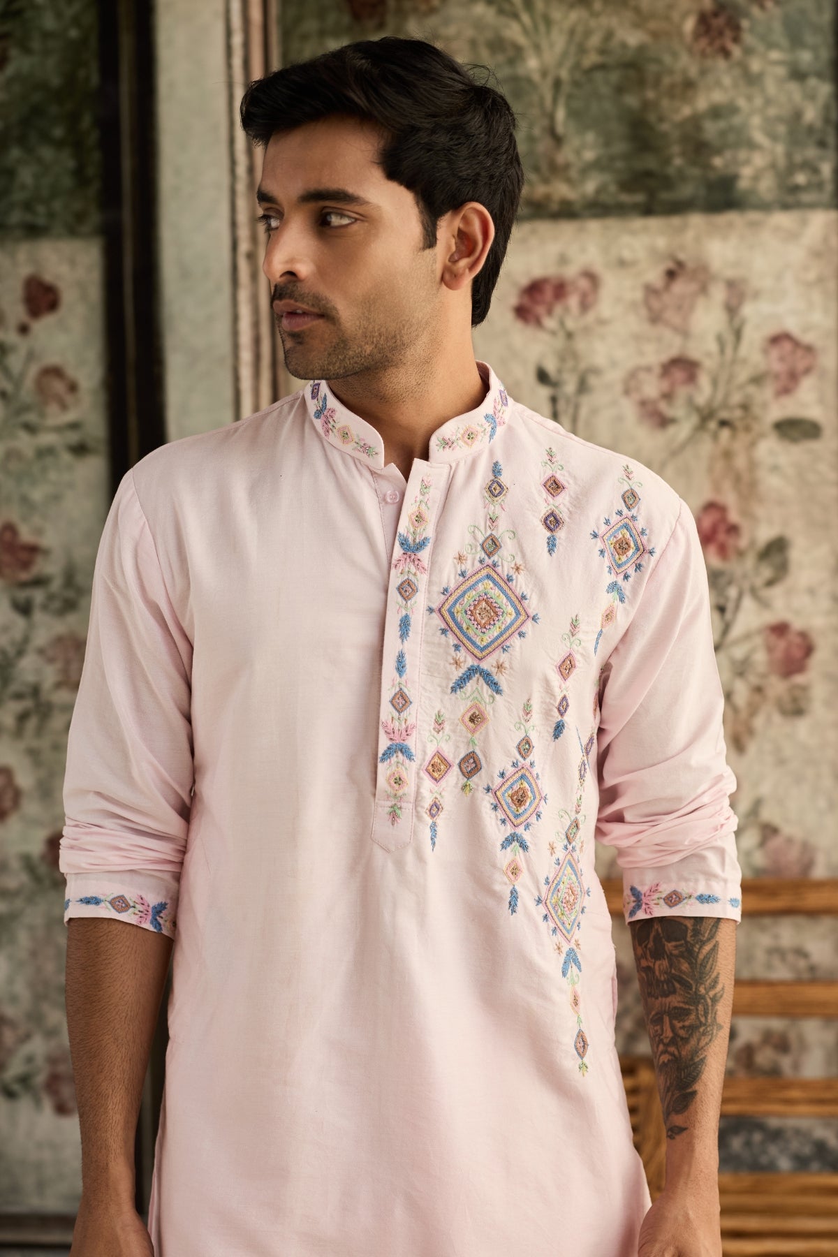 BLUSH PINK  EMBROIDERED KURTA & PANTS