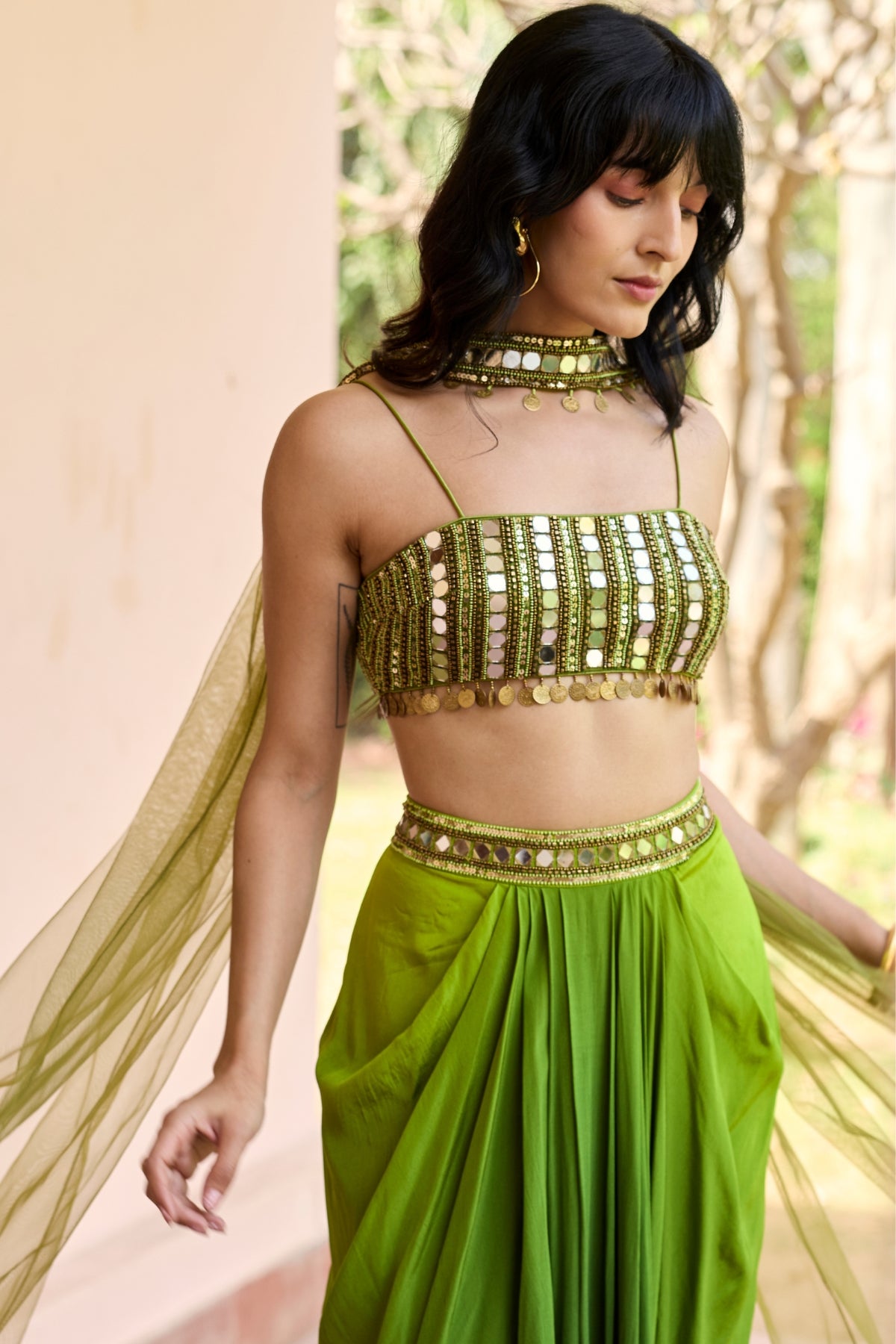 ALGAE GREEN OMBRE DHOTI SKIRT SET