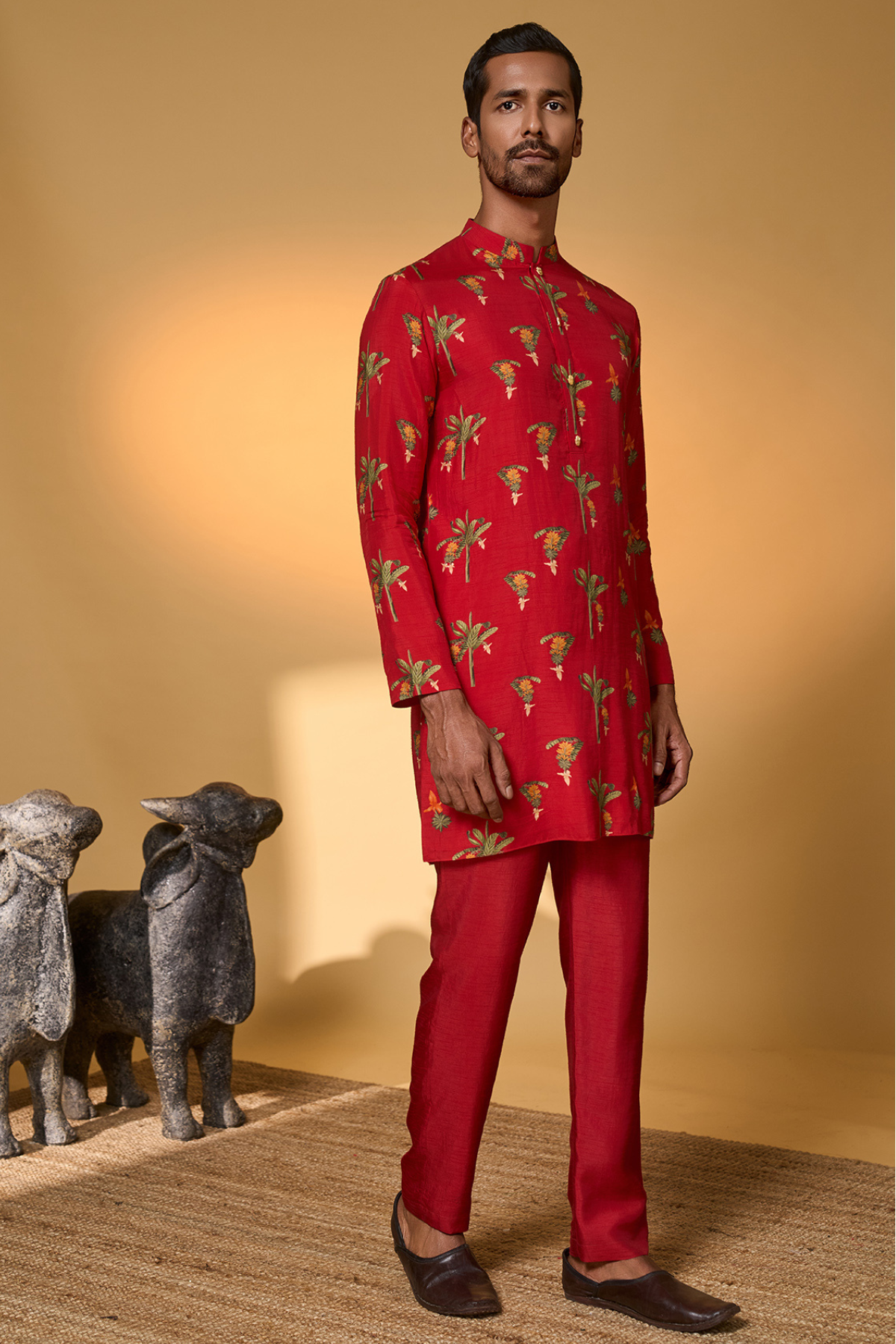 Red Tropical Kurta Set