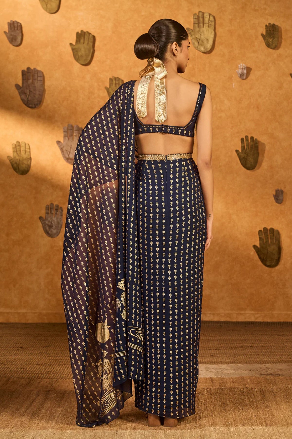 Navy Blue Snow Light Stitched Saree