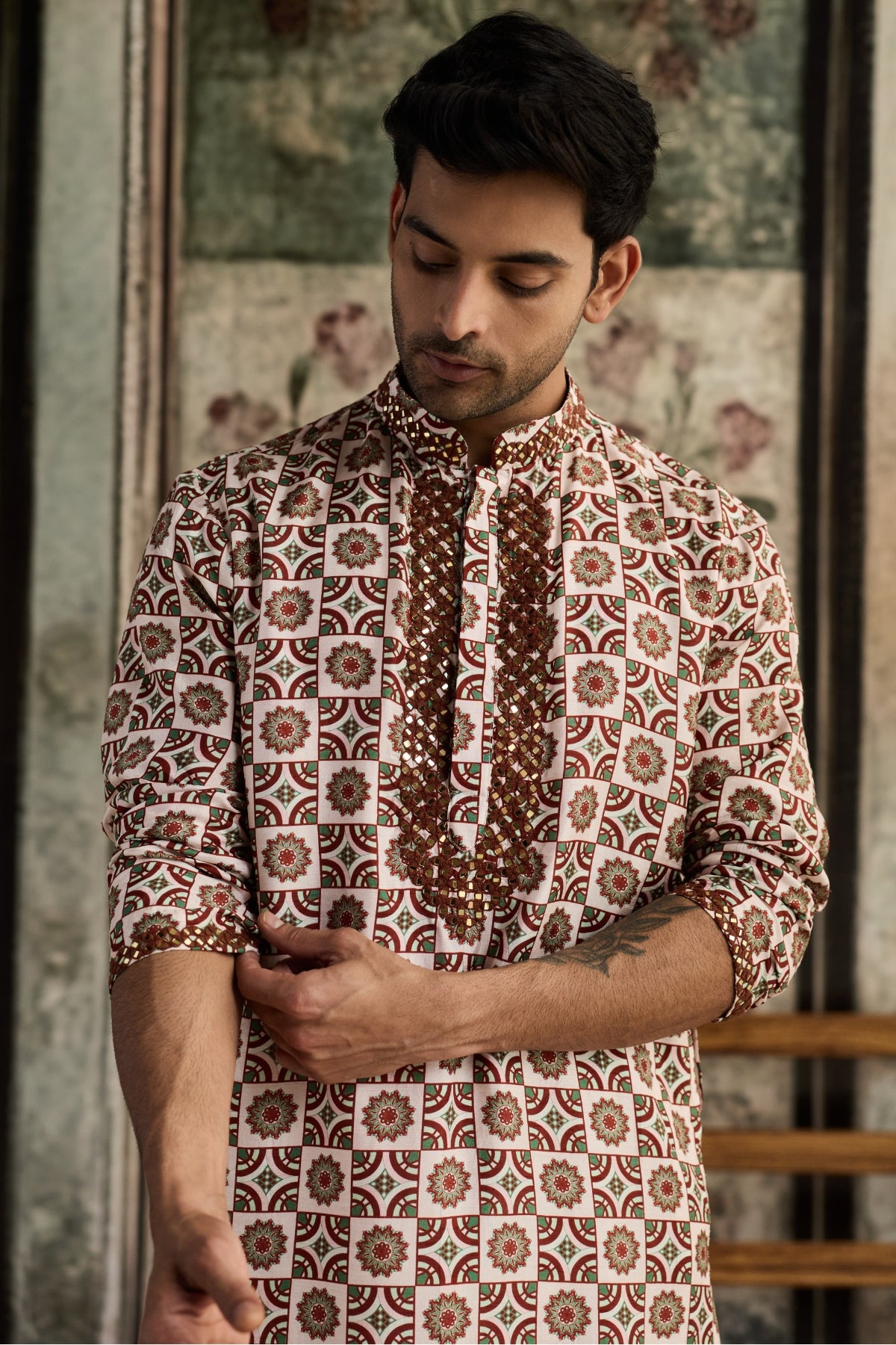 CARAMEL & IVORY PRINT & HIGHLIGHTED KURTA  &PANTS