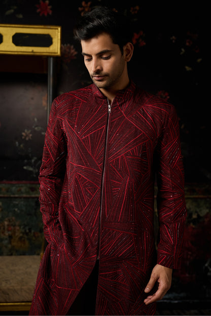 MAROON EMBROIDERED JACKET SET & PANTS