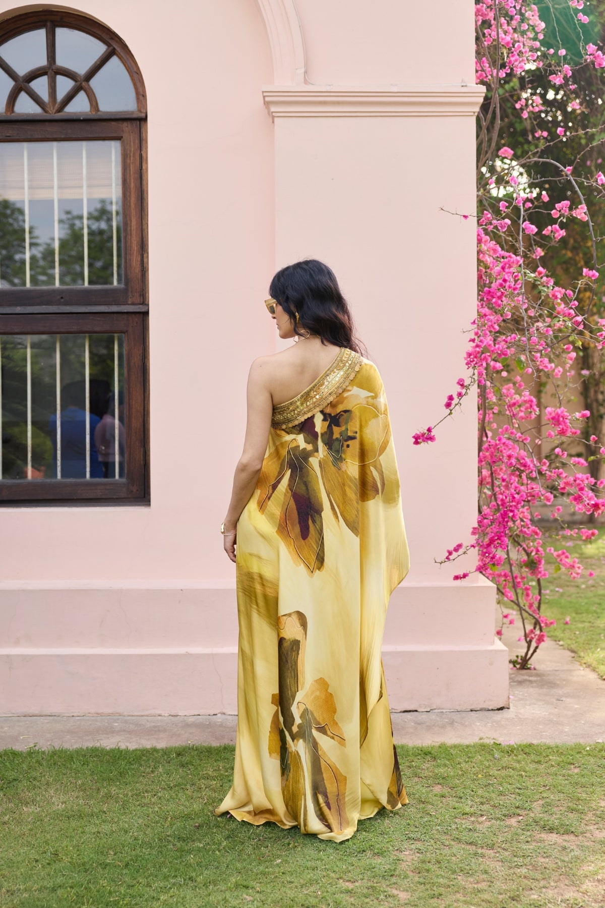 BUTTER YELLOW FLORAL, ONE SHOULDER KAFTAN SET