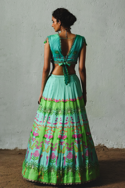 Aqua Chiffon Lehenga Set