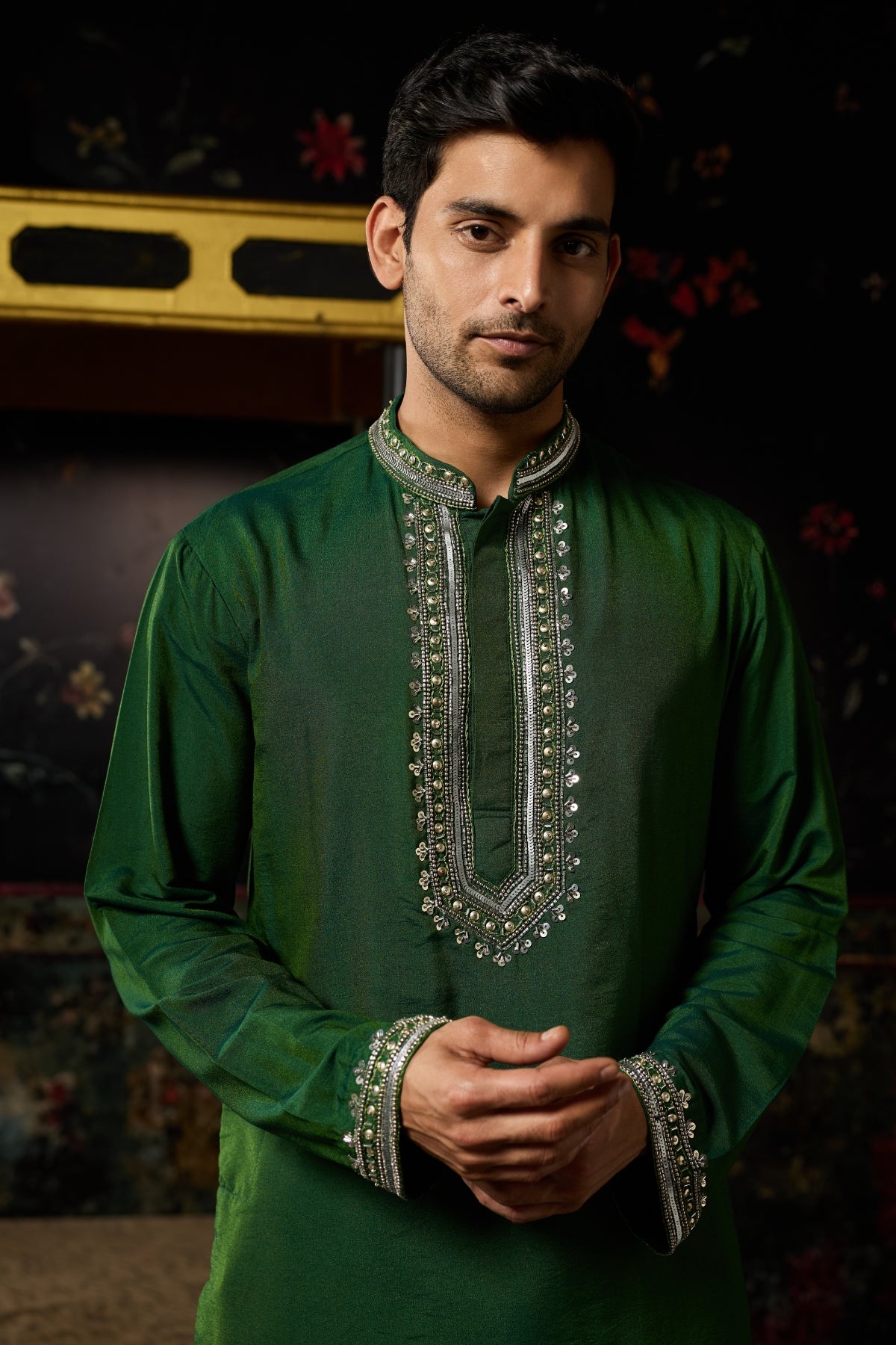 GREEN EMBROIDERED KURTA  &  PANTS