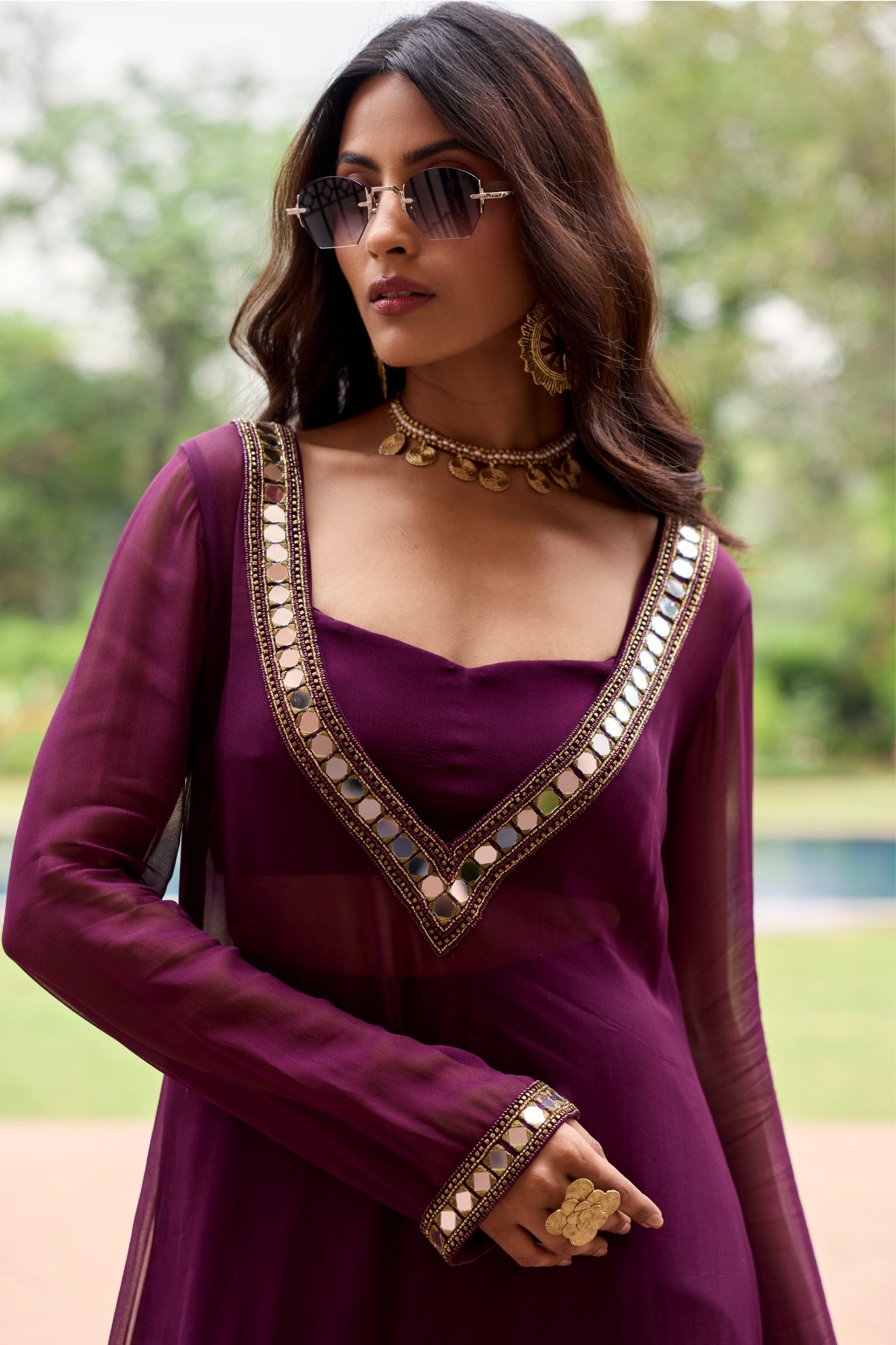 PLUM GEORGETTE KURTI SET