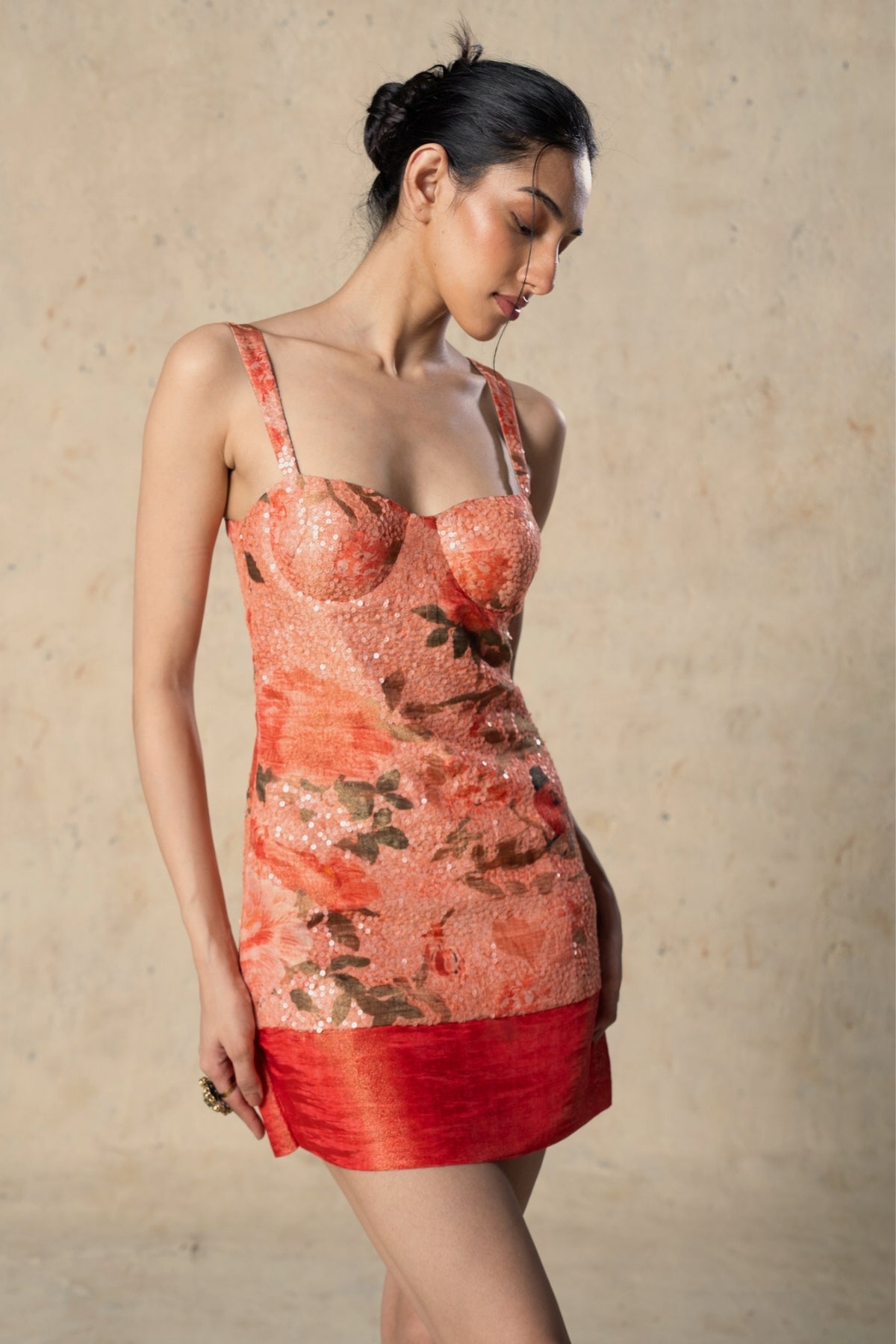 Peach Printed Short Dress