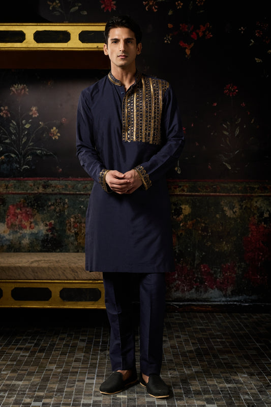 BLUE EMBRODIERED KURTA & PANTS