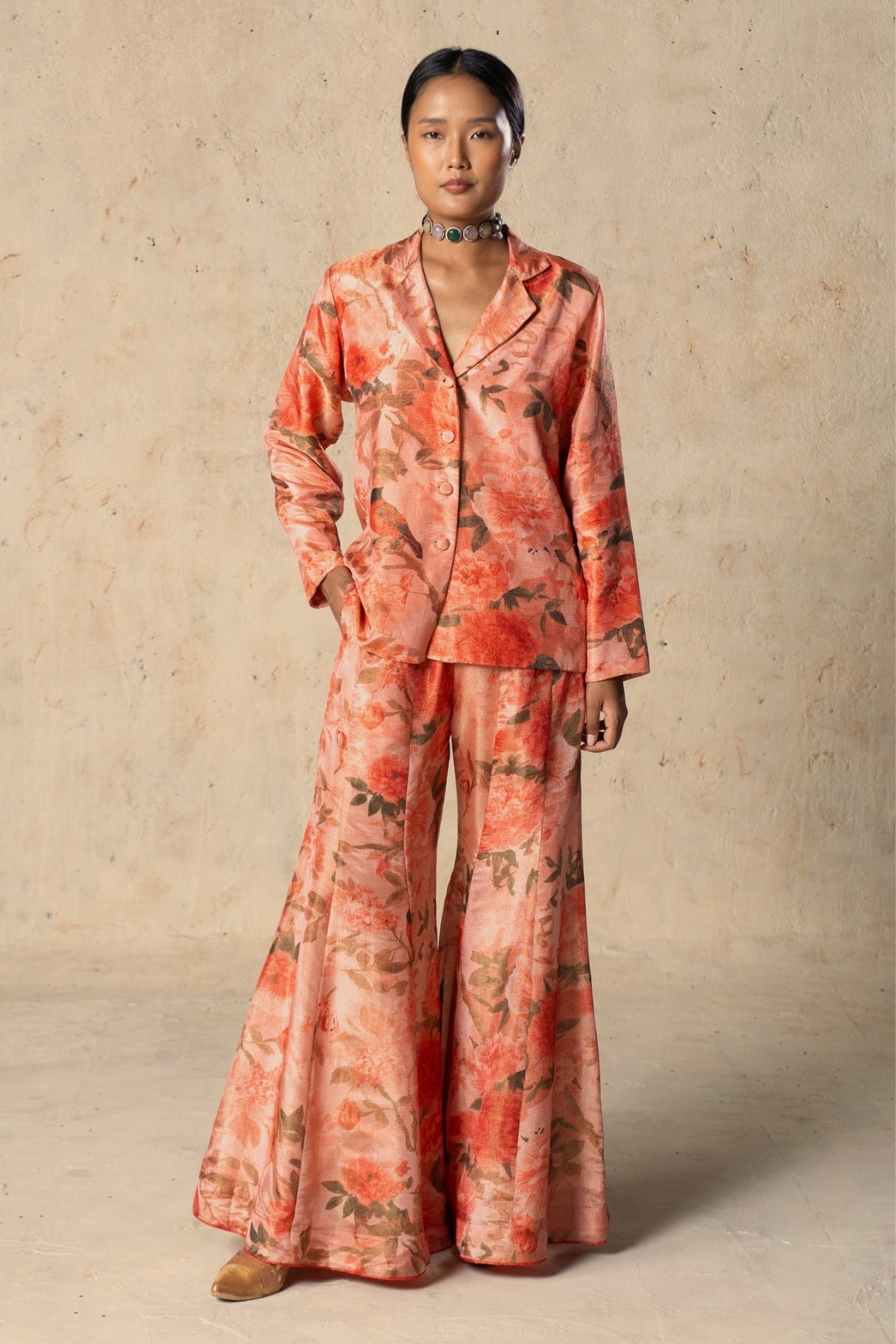Printed Tissue Jacket Pant Set