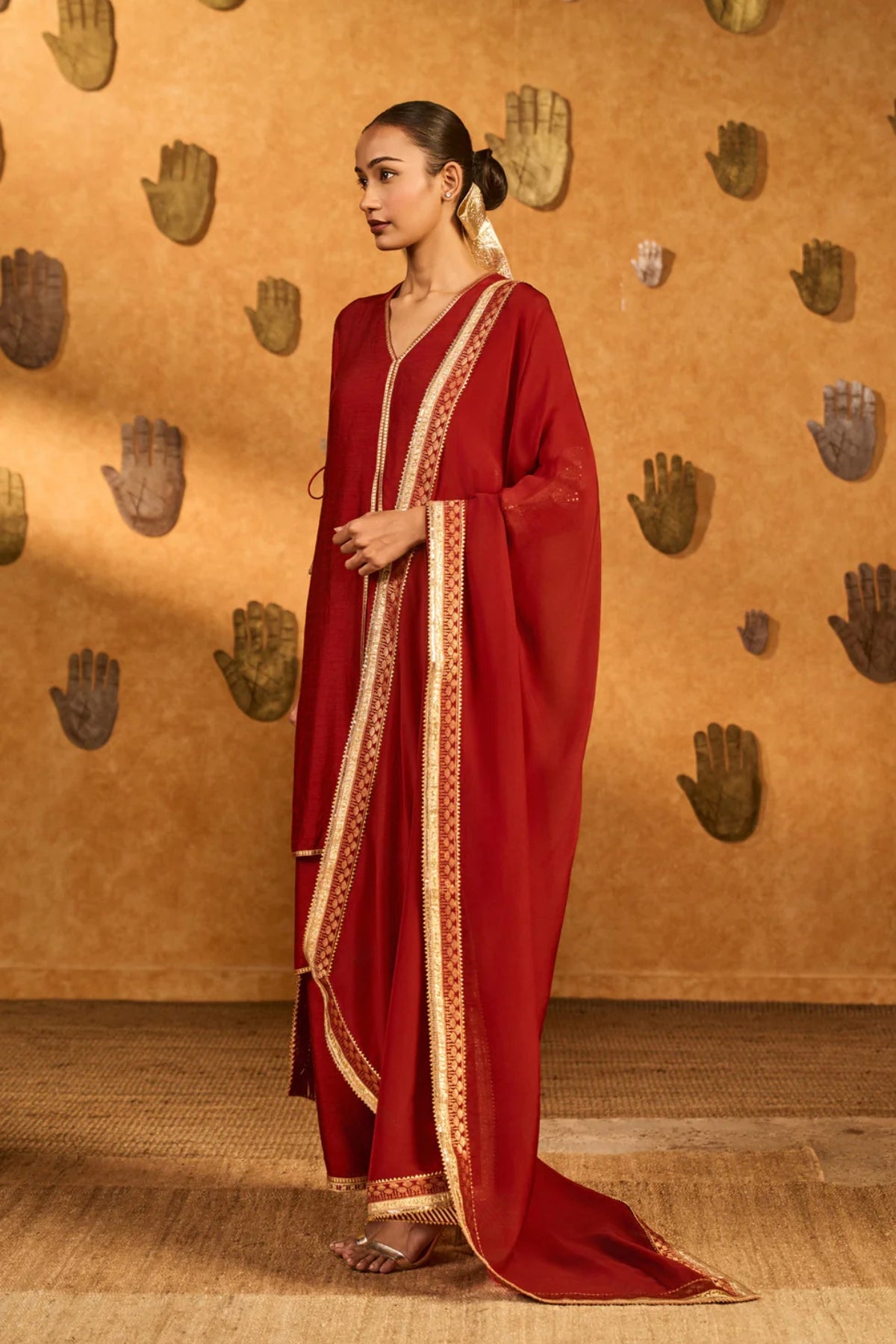 Red Mandarin Sky Kurta Set