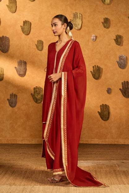 Red Mandarin Sky Kurta Set