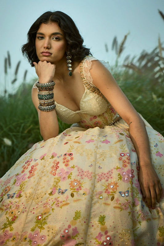 Off white Floral Lehenga Set