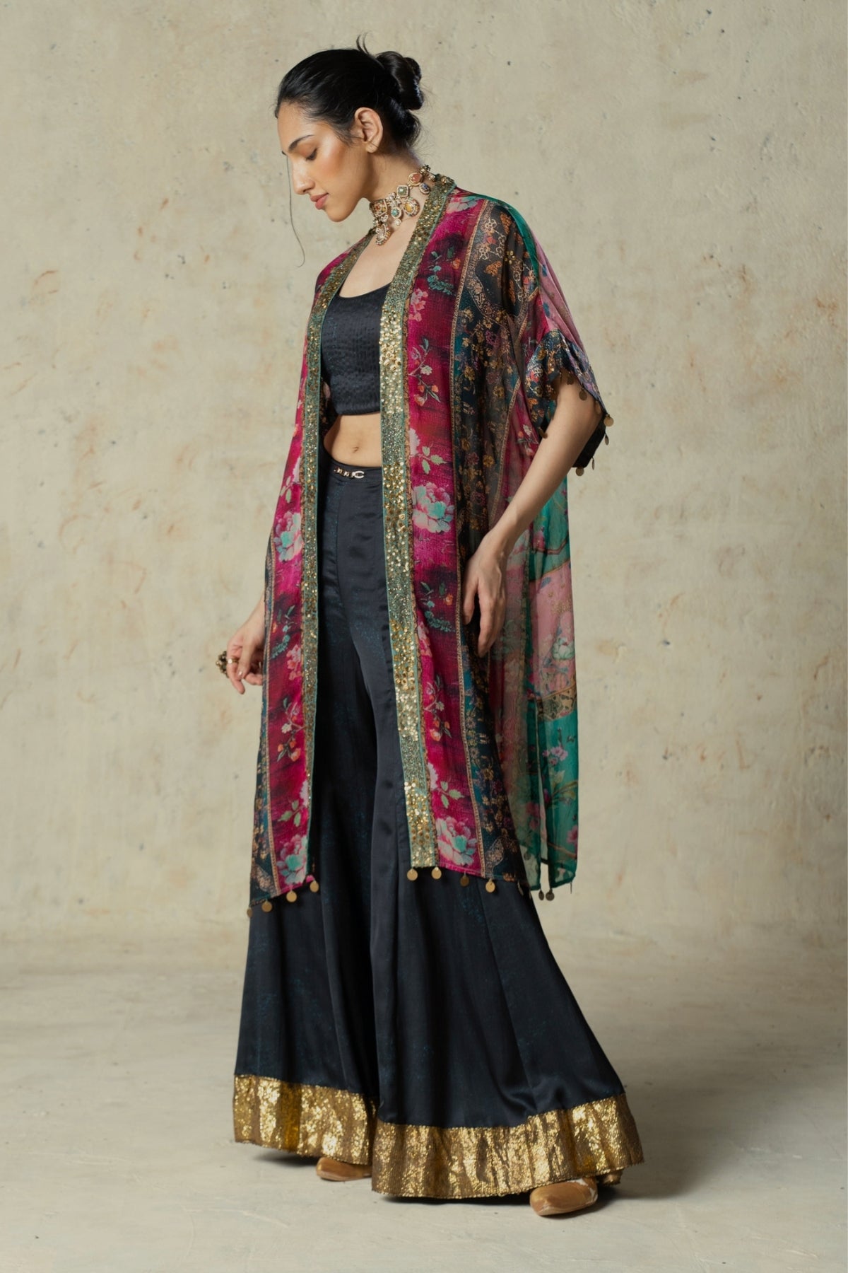 Printed Organza Jacket Pant Set