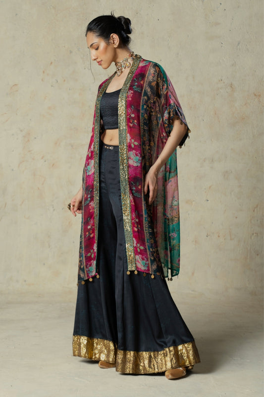 Printed Organza Jacket Pant Set