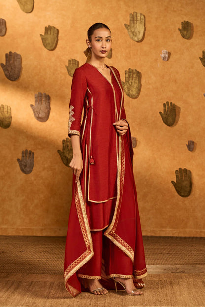 Red Mandarin Sky Kurta Set