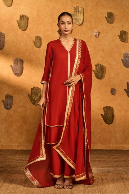 Red Mandarin Sky Kurta Set