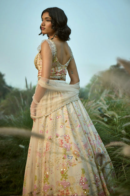 Off white Floral Lehenga Set