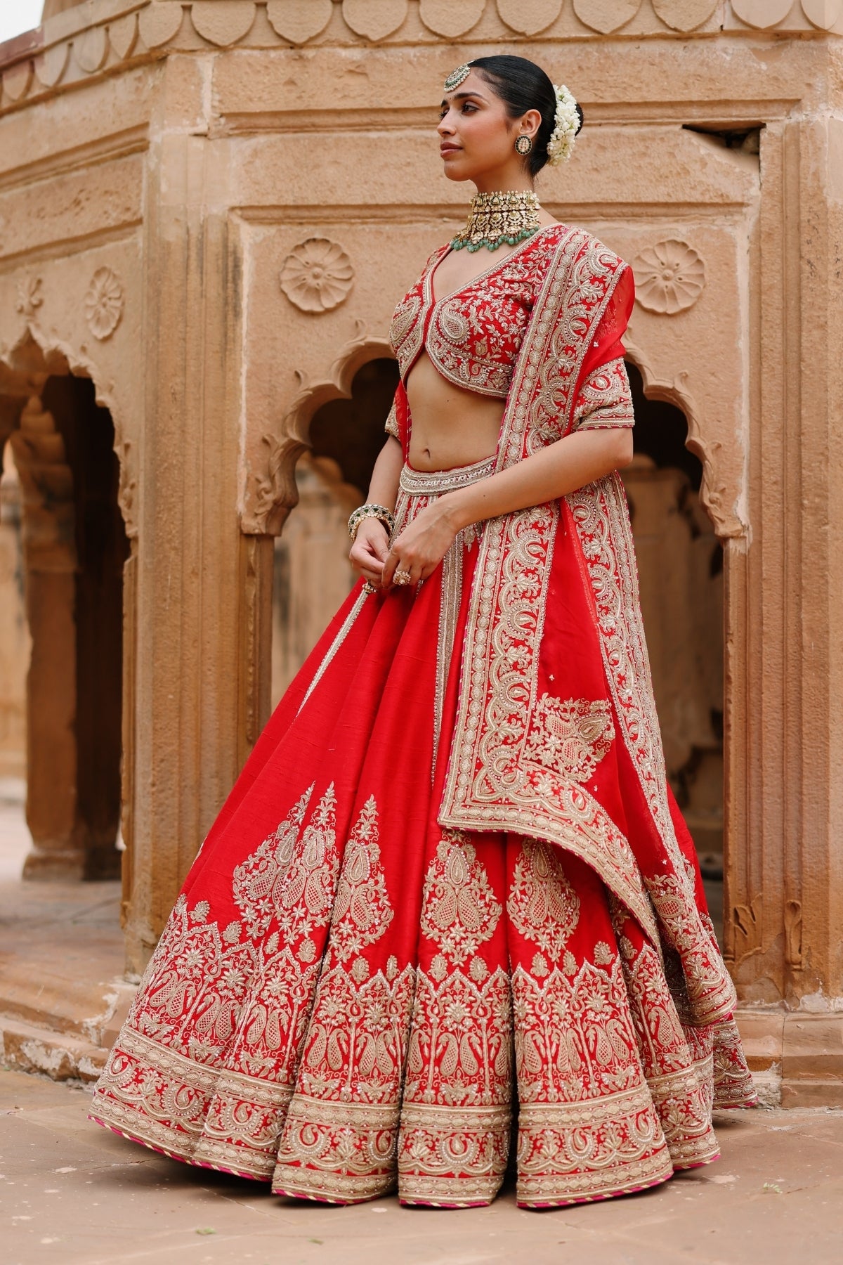 Mahroz - Deep Red Lehenga Set with Blouse & Dupatta