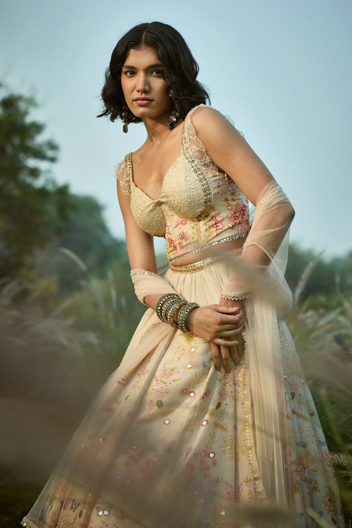 Off white Floral Lehenga Set