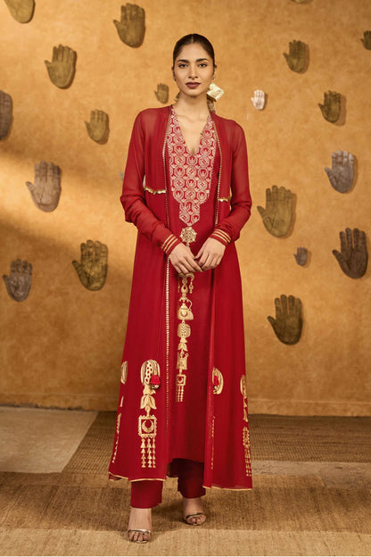Red Pop Pod Pendant Anarkali Set