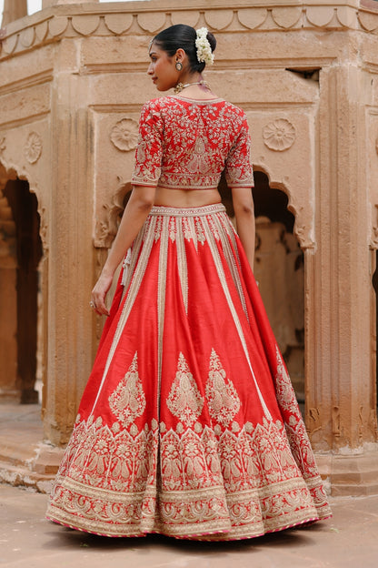 Mahroz - Deep Red Lehenga Set with Blouse & Dupatta