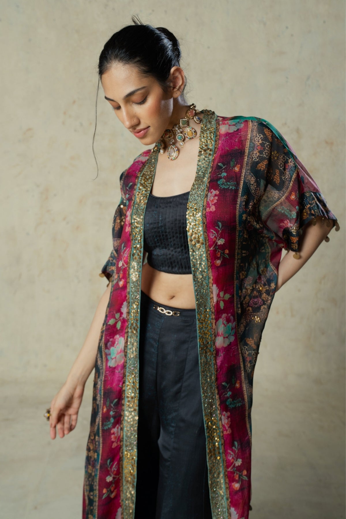 Printed Organza Jacket Pant Set