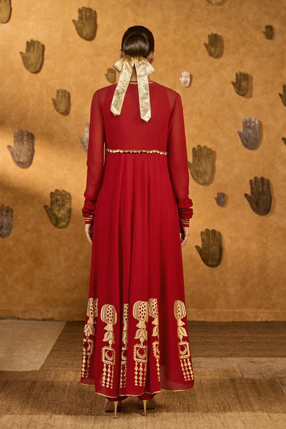 Red Pop Pod Pendant Anarkali Set