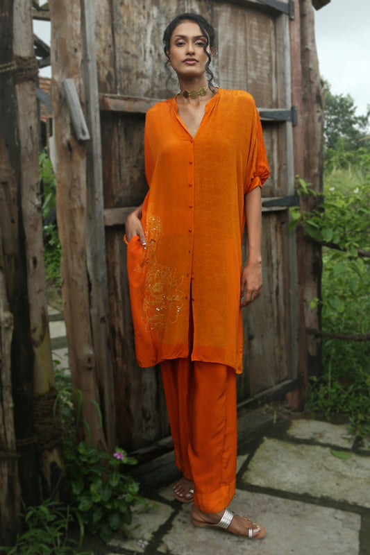 Orange Crepe Co-Ord Set
