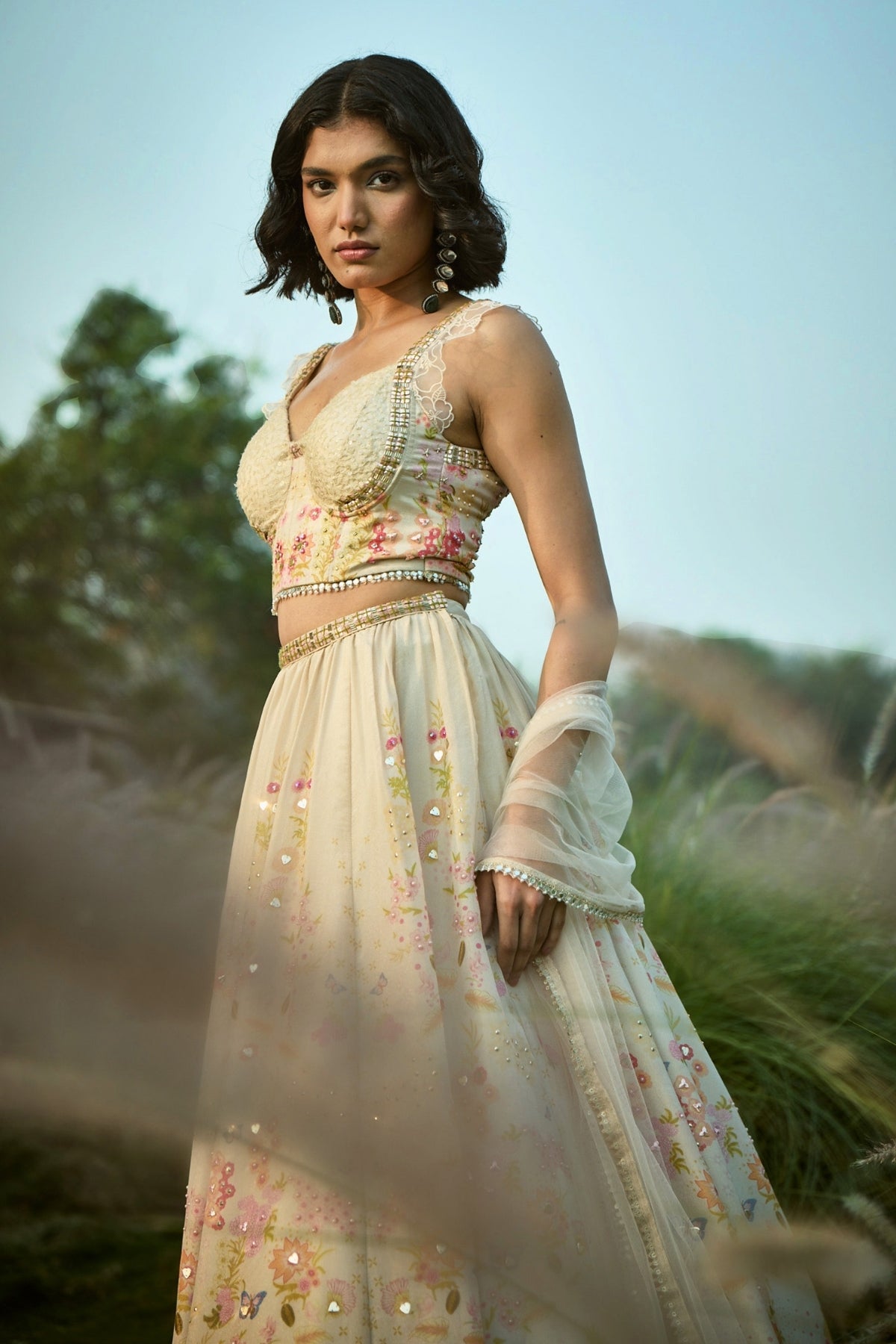 Off white Floral Lehenga Set