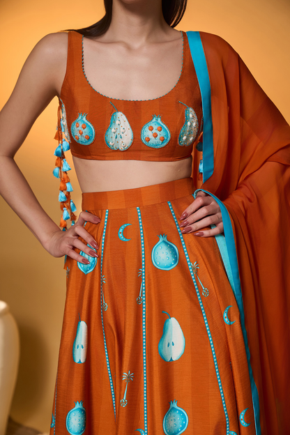 Saffron Sky Striped Lehenga Set