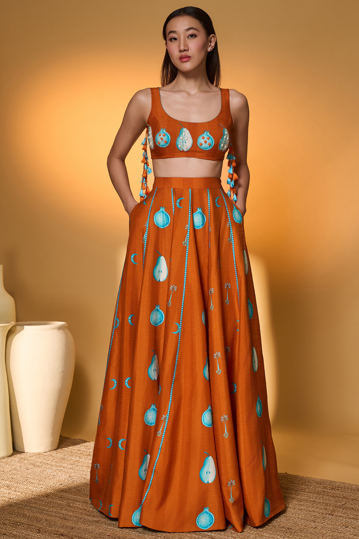 Saffron Sky Striped Lehenga Set