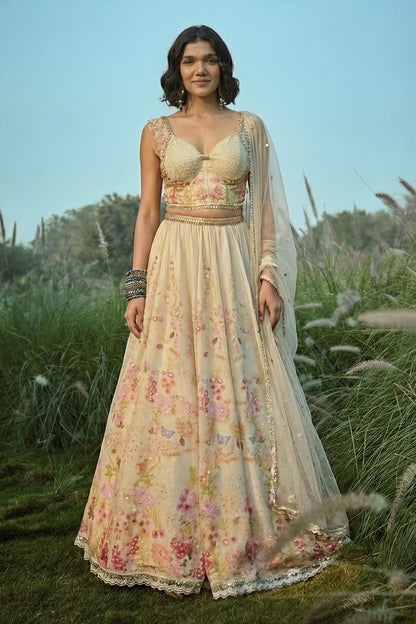 Off white Floral Lehenga Set