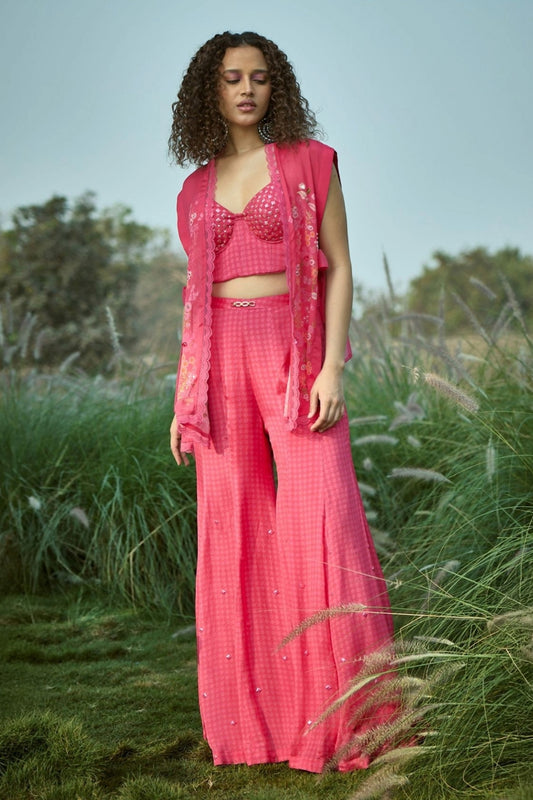 Embroidered Pink Jacket Pant Set