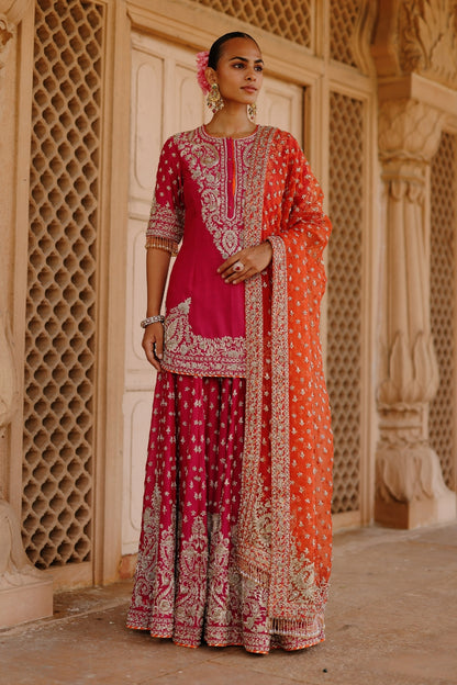 Maysam - Hot Pink Kurta Set with Sharara & Dupatta