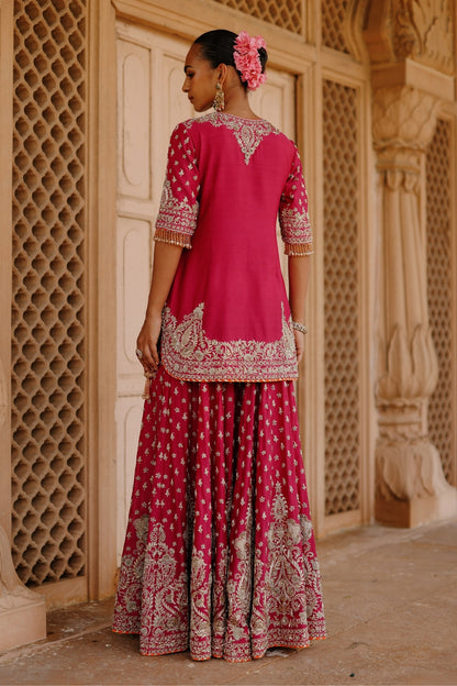 Maysam - Hot Pink Kurta Set with Sharara & Dupatta