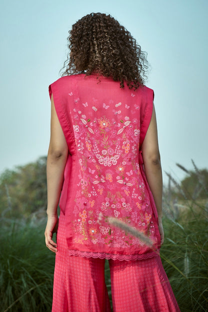 Embroidered Pink Jacket Pant Set