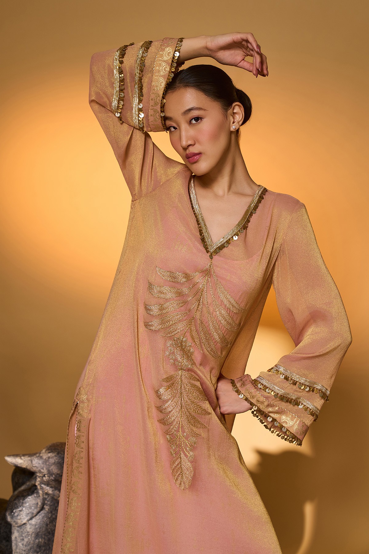 Baby Pink Moonfield Embroidered Kaftan