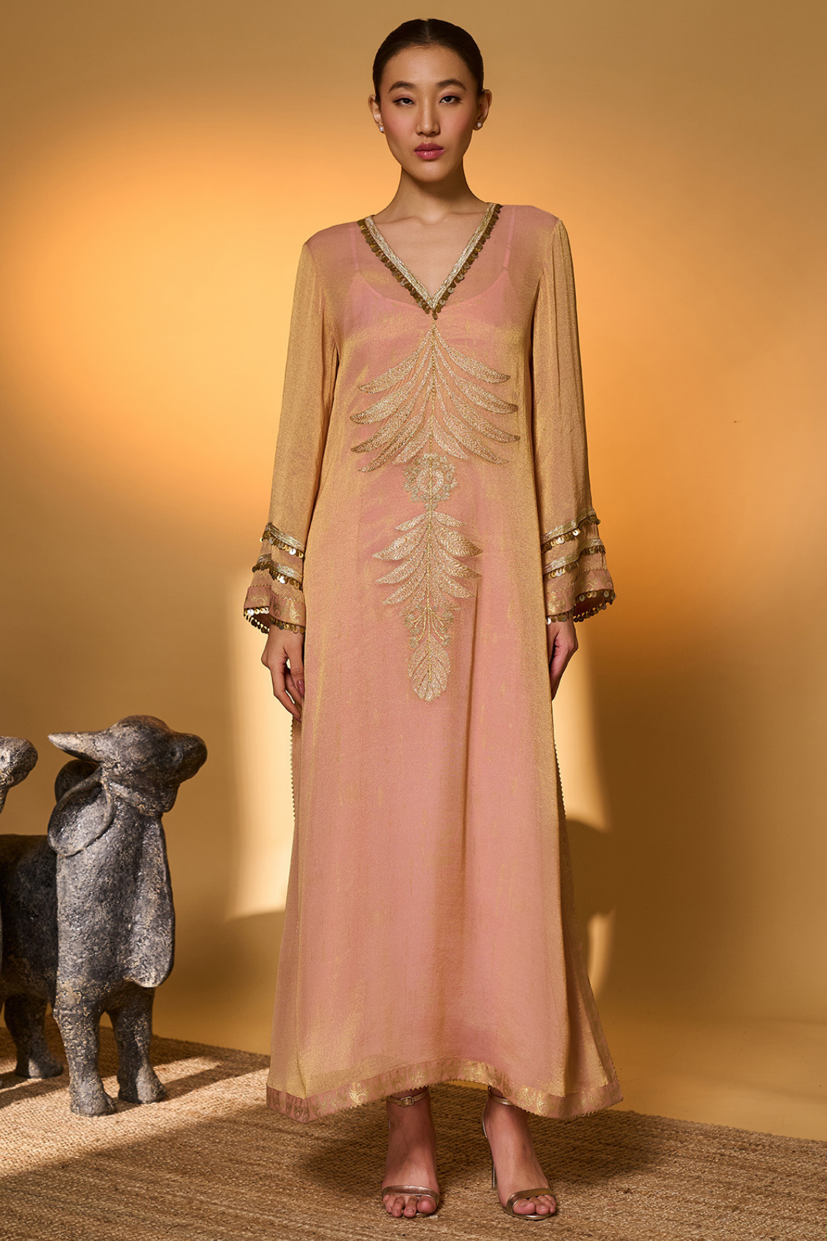 Baby Pink Moonfield Embroidered Kaftan