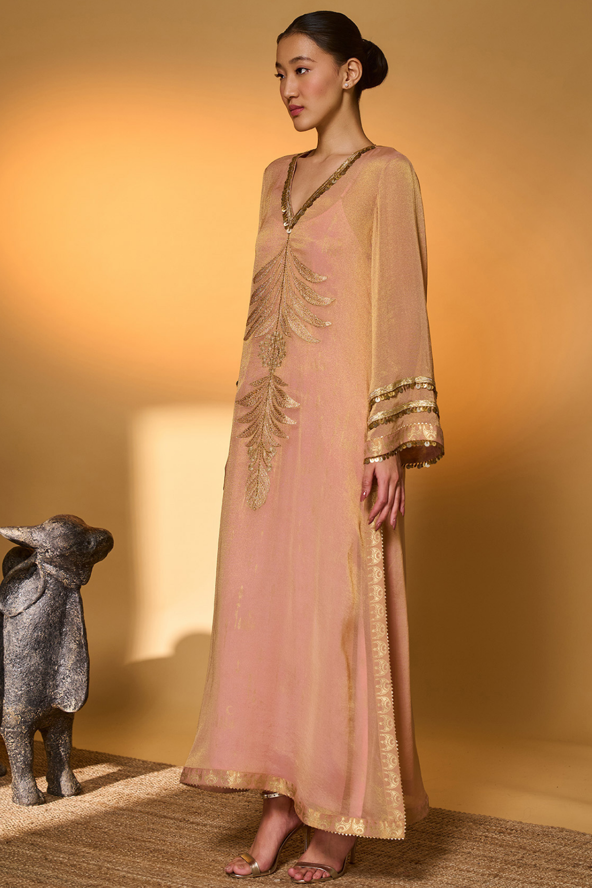 Baby Pink Moonfield Embroidered Kaftan